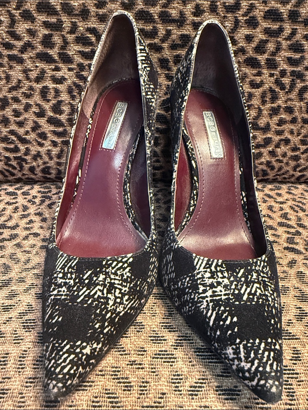 Black & Cream Velvet 3” Pointed Toe Pumps